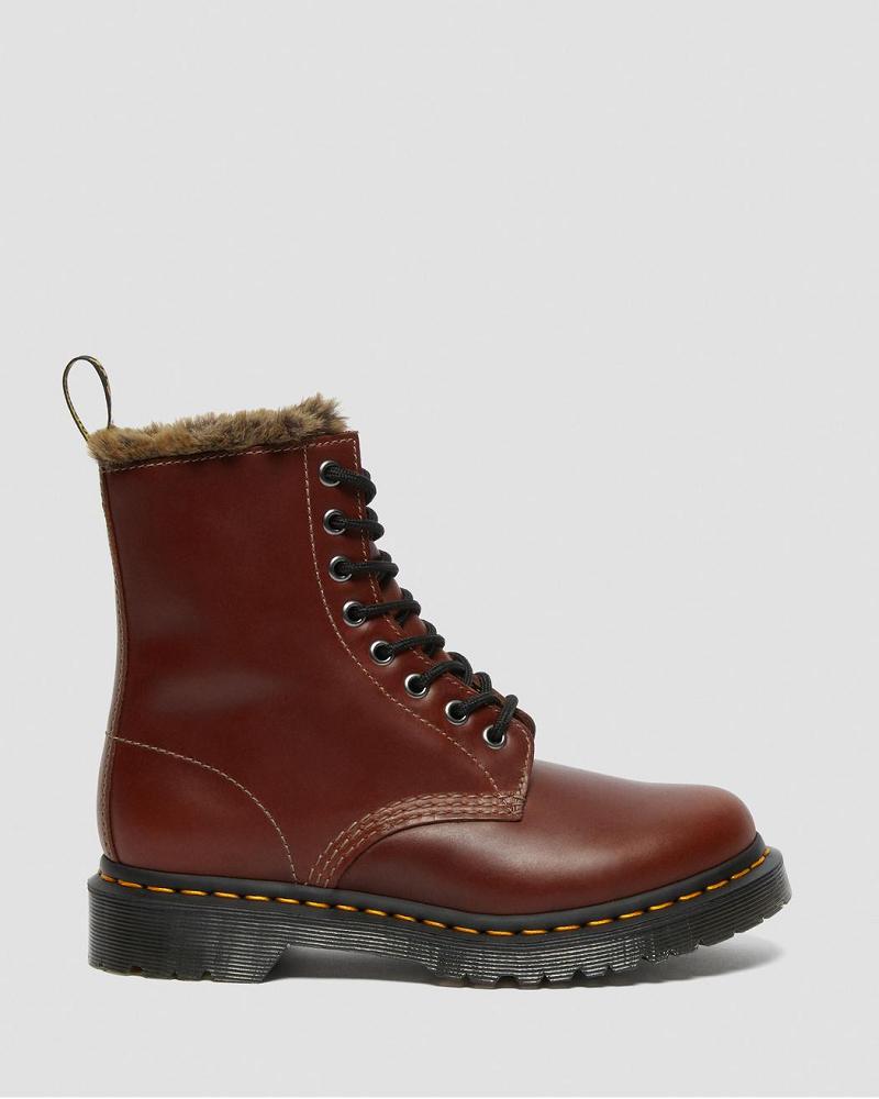 Women's Dr Martens 1460 Serena Faux Fur Lined Lace Up Boots Brown | AU 200XYU